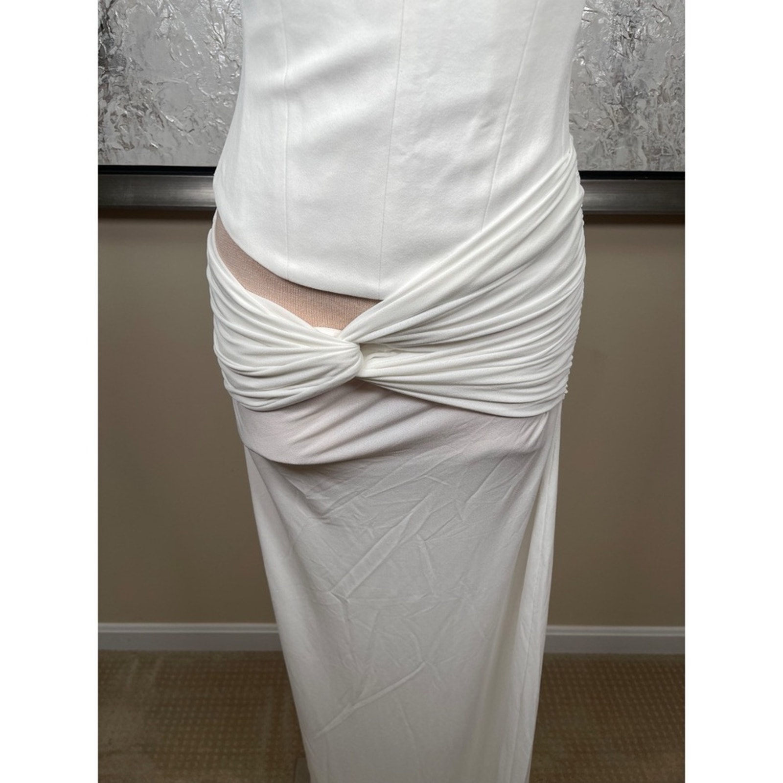 Alex Perry Strapless Draped Ruched Corset Cutout Crepe Jersey Maxi Dress Sz 2 — image 5 of 8
